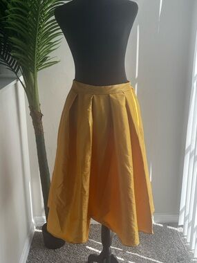Flared Mustard Midi Skirt with Soft Pleats